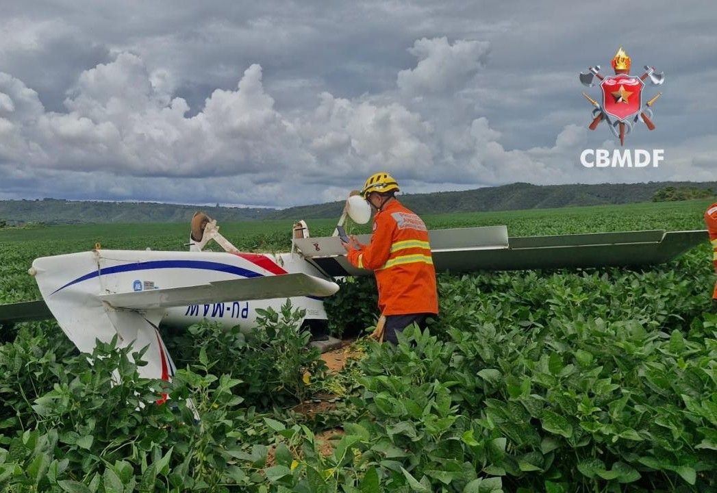 Imagem da noticia Avião faz pouso de emergência em lavoura perto de rodovias no DF
