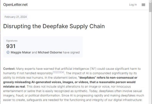 Imagem da noticia Personalidades e acadêmicos lançam carta pública por leis contra deepfake