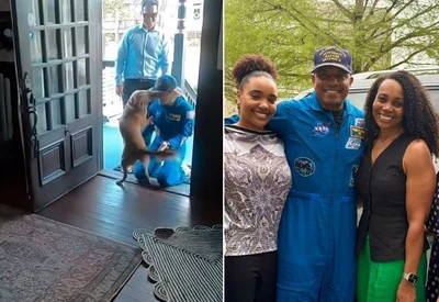 Lambeijos e foto em família: Austronautas da Artemis II comemoram retorno à Terra Lambeijos e foto em família: Austronautas da Artemis II comemoram retorno à Terra