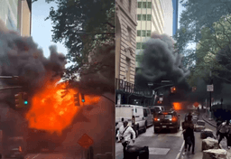 Imagem da notícia VÍDEO: carro explode após pegar fogo em área movimentada de NY