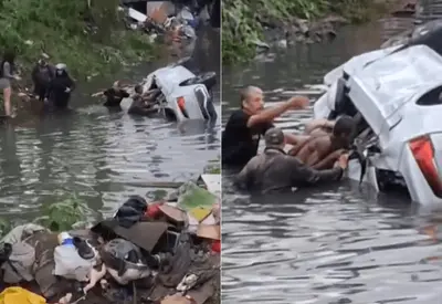 Mulher morre e duas ficam em estado grave após carro cair em córrego em São Vicente Mulher morre e duas ficam em estado grave após carro cair em córrego em São Vicente
