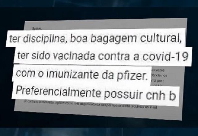 Imagem da noticia Vaga de emprego para governanta exige vacina da Pfizer