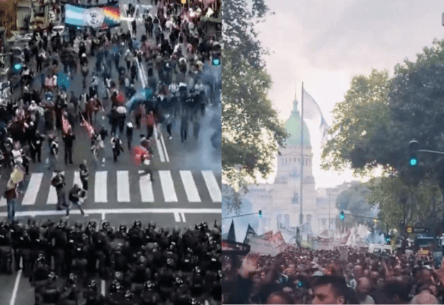 Imagem da noticia Na Argentina, torcidas organizadas e manifestantes enfrentam repressão policial em protesto