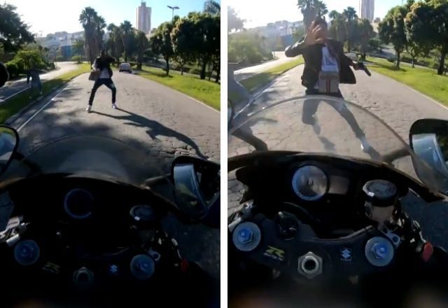Vídeo: Motociclista atropela criminoso em tentativa de assalto em SP
