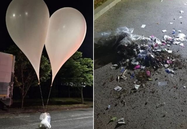 Imagem da noticia Balões com lixo enviados pela Coreia do Norte caem em complexo presidencial da Coreia do Sul