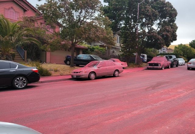 Imagem da noticia Retardador de incêndio deixa ruas cobertas de pó rosa em Los Angeles; veja fotos