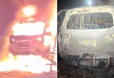 Carro suspeito de ter sido usado na execução de ex-delegado é encontrado incendiado Carro suspeito de ter sido usado na execução de ex-delegado é encontrado incendiado