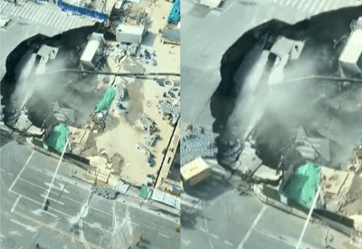 Imagens impressionantes: cratera se abre durante obras de metrô na China e assusta moradores Imagens impressionantes: cratera se abre durante obras de metrô na China e assusta moradores