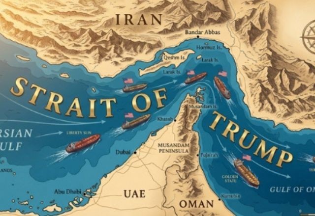 Imagem da noticia Trump reposta imagem do Estreito de Ormuz com nome de 'Estreito de Trump'