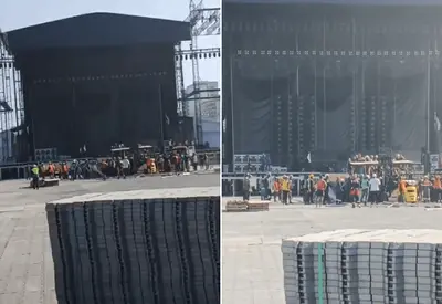 Homem morre em montagem de palco de show de Shakira em Copacabana, no Rio Homem morre em montagem de palco de show de Shakira em Copacabana, no Rio