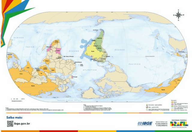 Imagem da noticia IBGE volta a colocar o Brasil no centro do mapa-múndi – agora com o Sul acima