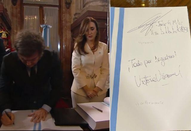 Imagem da noticia Milei escreve 'carajo' ao assinar livro de presença do Congresso da Argentina