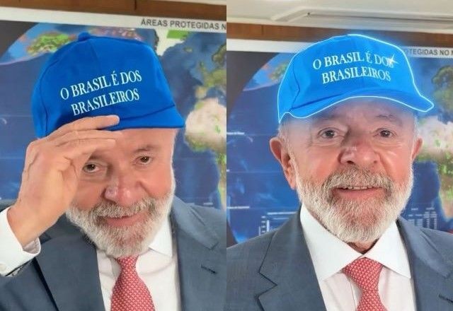 Imagem da noticia Lula publica vídeo de bom dia usando boné "O Brasil é dos brasileiros"