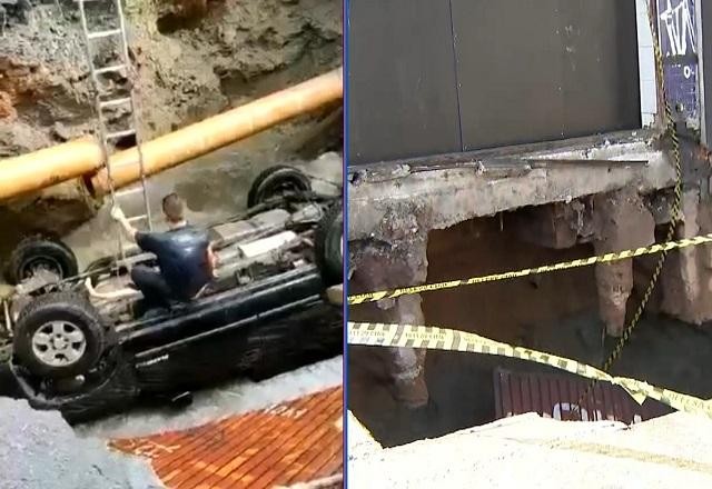 Imagem da noticia Cratera "engole" carro com motorista dentro na zona oeste de SP