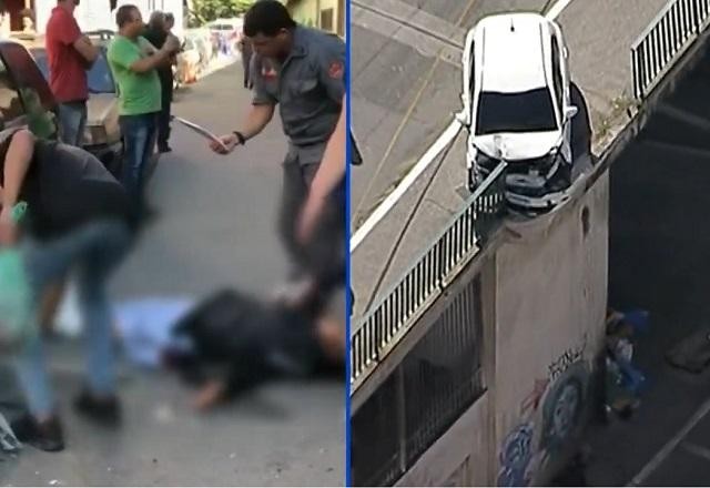 Imagem da noticia Carro bate em grade e grávida cai de viaduto no centro de SP