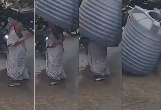 Imagem da noticia Por um triz! Caixa d'água cai sobre mulher e ela sai ilesa; assista ao vídeo
