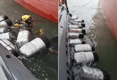 PF apreende mais de 300 kg de cocaína em casco de navio no Porto de Santos PF apreende mais de 300 kg de cocaína em casco de navio no Porto de Santos