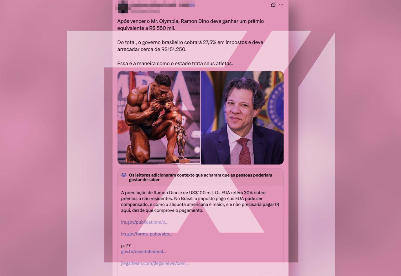 Imposto sobre prêmio de fisiculturista Ramon Dino é retido nos EUA e pode ser compensado no Brasil Imposto sobre prêmio de fisiculturista Ramon Dino é retido nos EUA e pode ser compensado no Brasil