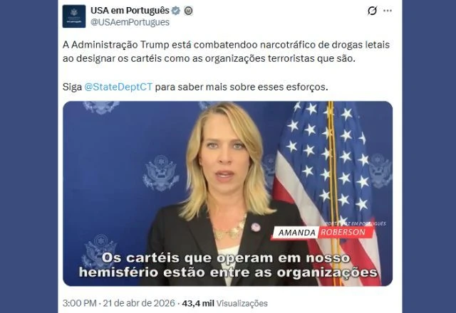 Imagem da noticia Governo dos EUA defende classificar grupos do narcotráfico como terroristas em vídeo em português