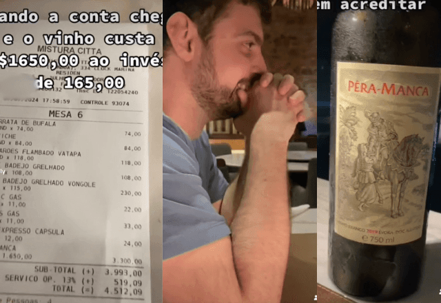 Imagem da noticia Amigos se enganam e pedem vinho de R$ 1650 achando que valor era R$ 165