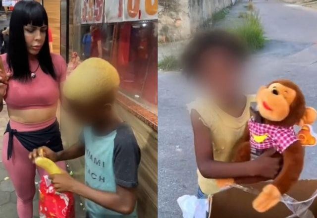 Imagem da noticia Influenciadoras dão banana e macaco de pelúcia para crianças negras no Rio