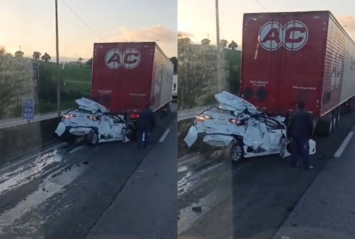 Imagem da noticia Três pessoas morrem e duas ficam feridas após carro ser prensado por caminhões em Curitiba