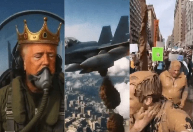 Imagem da noticia Trump posta vídeo fake em que pilota avião e joga fezes sobre manifestantes do "No Kings"