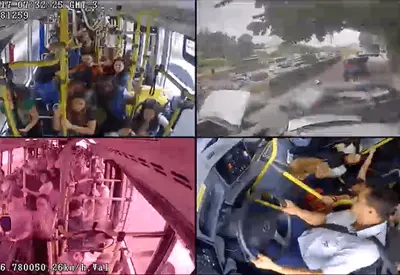 Vídeo mostra momento em que ônibus tem pane e causa engarrafamento na Raposo Tavares (SP) Vídeo mostra momento em que ônibus tem pane e causa engarrafamento na Raposo Tavares (SP)