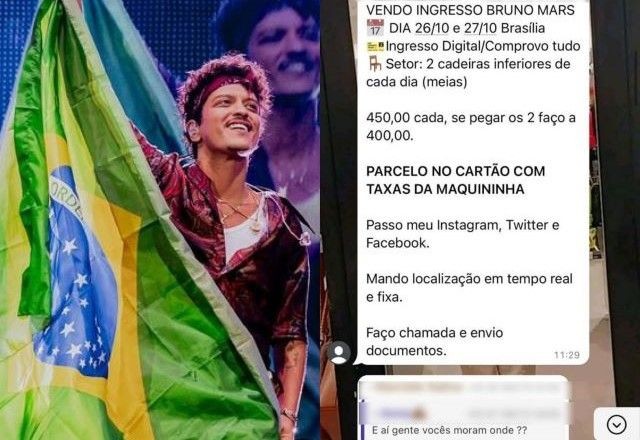 Imagem da noticia Polícia prende golpista que vendia ingressos falsos para show de Bruno Mars em Brasília