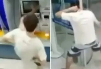 VÍDEO: ladrão fica preso em porta giratória e perde a bermuda ao tentar roubar banco em BH VÍDEO: ladrão fica preso em porta giratória e perde a bermuda ao tentar roubar banco em BH