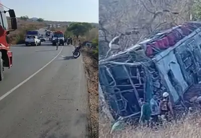 Ônibus com 60 passageiros capota em rodovia de Alagoas e deixa feridos Ônibus com 60 passageiros capota em rodovia de Alagoas e deixa feridos