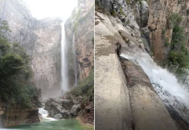 Imagem da noticia Vídeo: Turista descobre que cachoeira mais alta da China é abastecida por cano de água