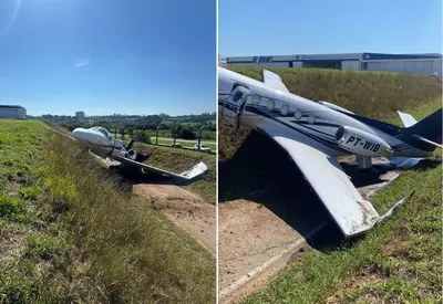Vídeo: Jato sai da pista e colide contra barranco ao pousar em aeroporto de Jundiaí Vídeo: Jato sai da pista e colide contra barranco ao pousar em aeroporto de Jundiaí