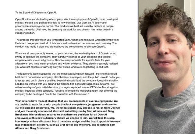 Imagem da noticia Funcionários da OpenAI ameaçam demissão coletiva se conselho não recontratar Sam Altman