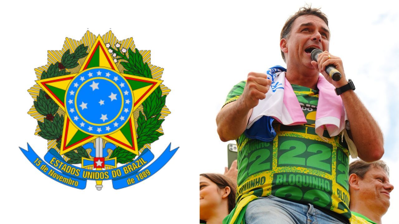 Flávio usa brasão antigo em carta: Estados Unidos do Brazil Flávio usa brasão antigo em carta: Estados Unidos do Brazil