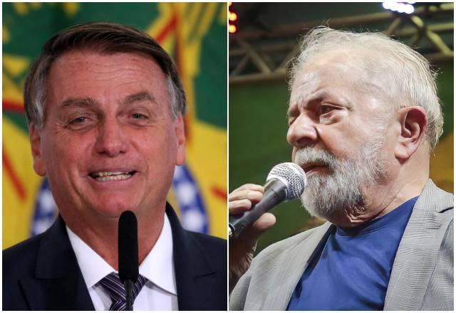 À direita, Bolsonaro sorrido, e à esquerda, Lula falando ao microfone (Fátima Meira e Eduardo Matysiak/Futura Press/Estadão Conteúdo)