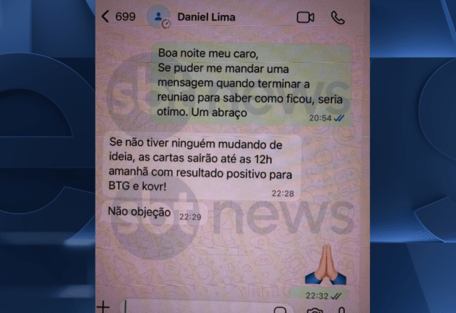 Conversa entre Vorcaro e o presidente do FGC, Daniel Lima | Foto: Reprodução