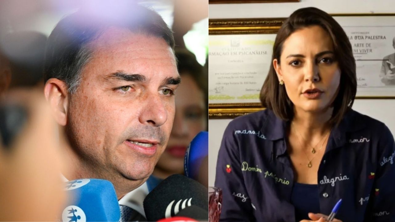 O senador Flávio Bolsonaro (PL-RJ) e ex-primeira dama Michelle Bolsonaro | Reprodução