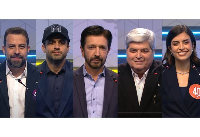 Guilherme Boulos, Pablo Marçal, Ricardo Nunes, José Luiz Datena e Tabata Amaral | Foto: Reprodução