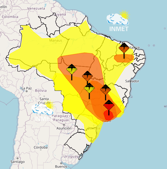 Alerta de chuvas intensas atinge grande parte do país | Reprodução/Inmet