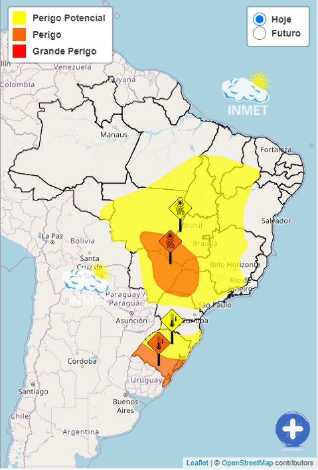Metade do país sofre com o clima muito seco, principalmente no estado de Mato Grosso do Sul | Reprodução/INMET