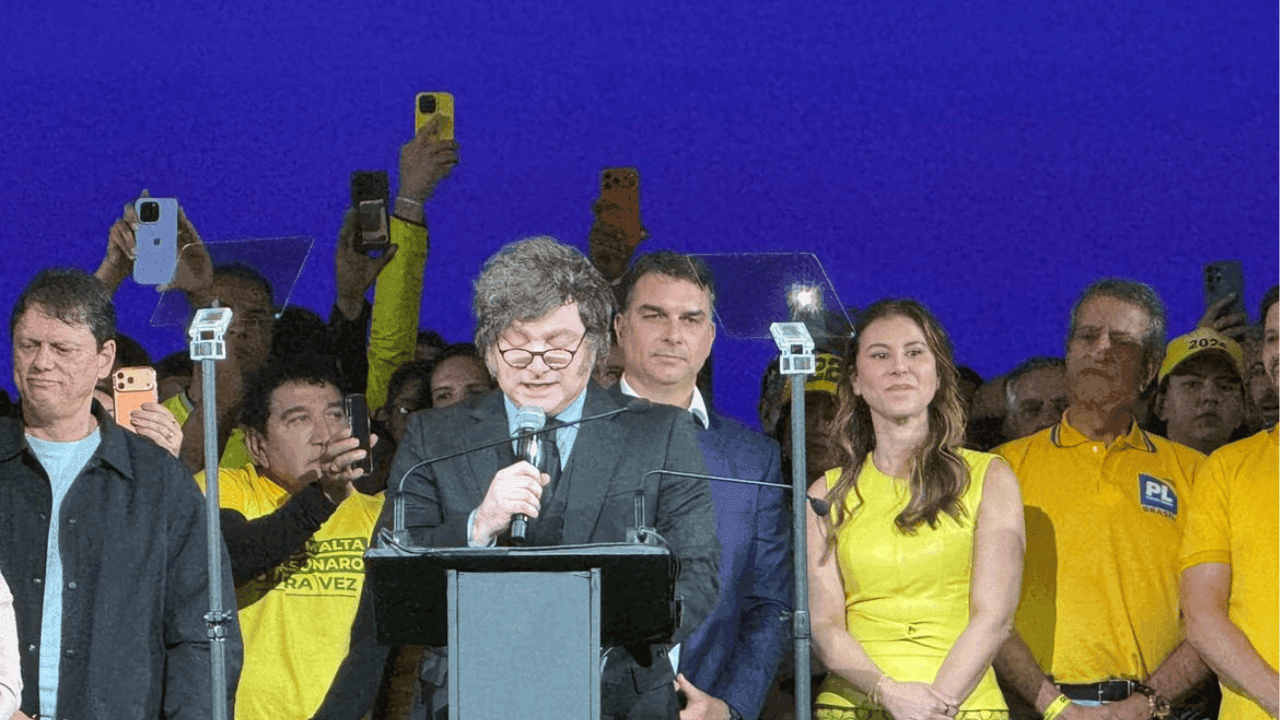 Milei na convenção do PL | Foto: Maura Martins/TV Brasil
