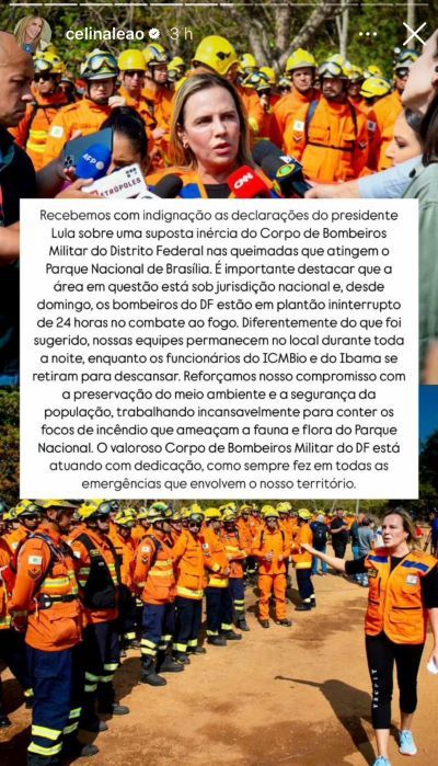 Nota da vice-governadora Celina Leão (PP) | Reprodução/Instagram