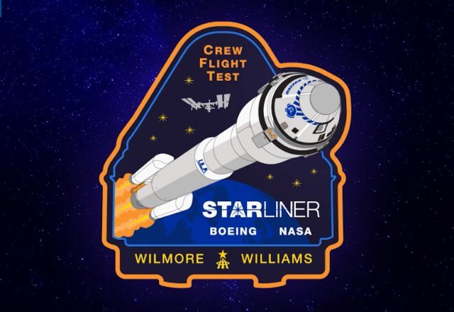 Selo da missão espacial StarLiner que vai lançar a espaçonave da Boeing com tripulantes rumo à ISS | Reprodução/Nasa