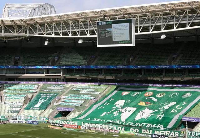 Torcida do Palmeiras deixa faixas em estádio vazio | Fábio Menotti/Agência Palmeiras