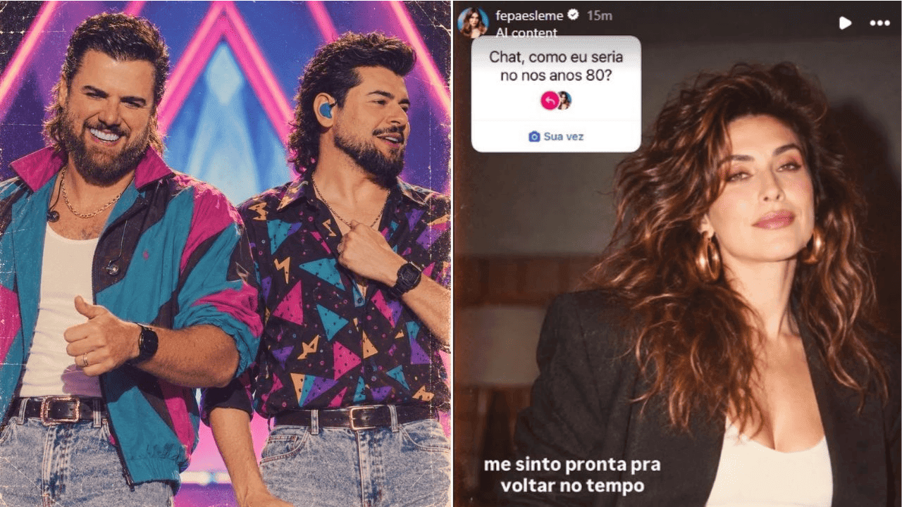 Trend transforma fotos atuais em versões inspiradas nos anos 80 | Zé Neto e Cristiano/reprodução/redes sociais e Fernanda Paes Leme/reprodução/redes sociais