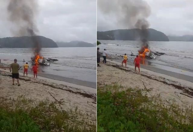 Avião caiu na Praia do Itaguá, em Ubatuba (SP) | Reprodução
